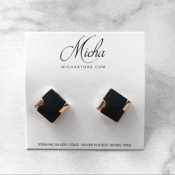 Micha Accessories - NWT Black Gold Square Earrings
